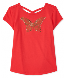Childrens Place Berry Pink Butterfly Cross Back Top